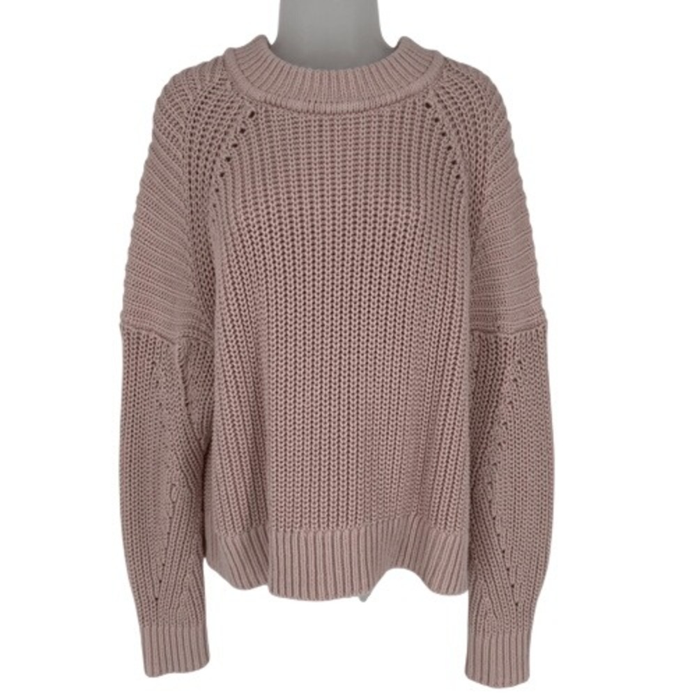 Express Blush Pink Chunky Knit Fisherman Sweater Balloon Sleeve Size L